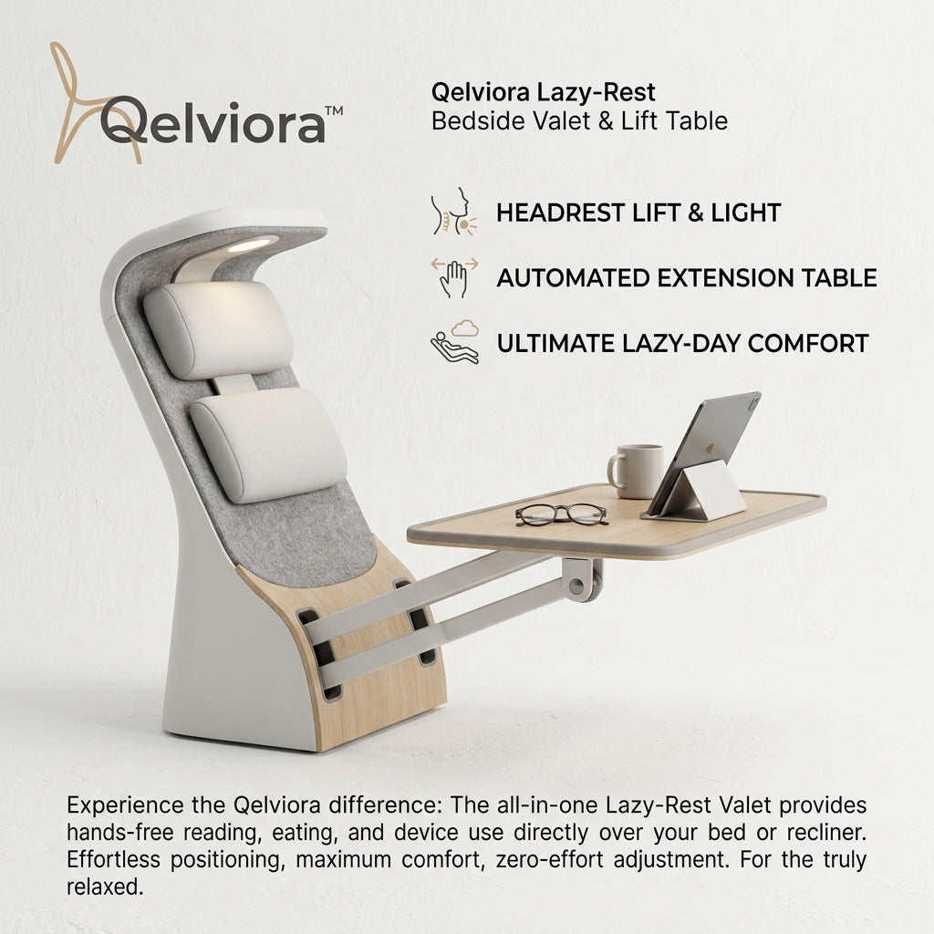 Qelviora™ Lazy-Rest Bedside Valet & Lift Table